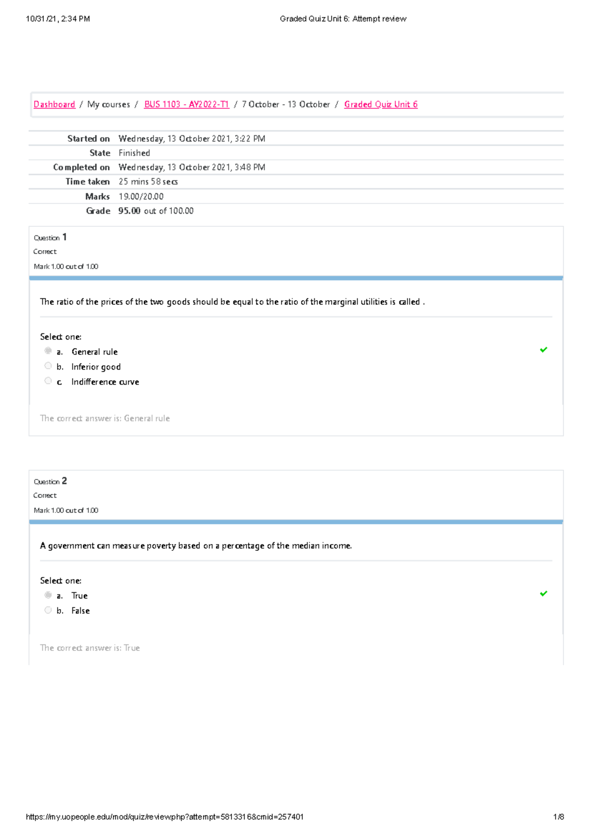 Bus 1103 Graded Quiz Unit 6 - Started on Wednesday, 13 October 2021, 3: ...