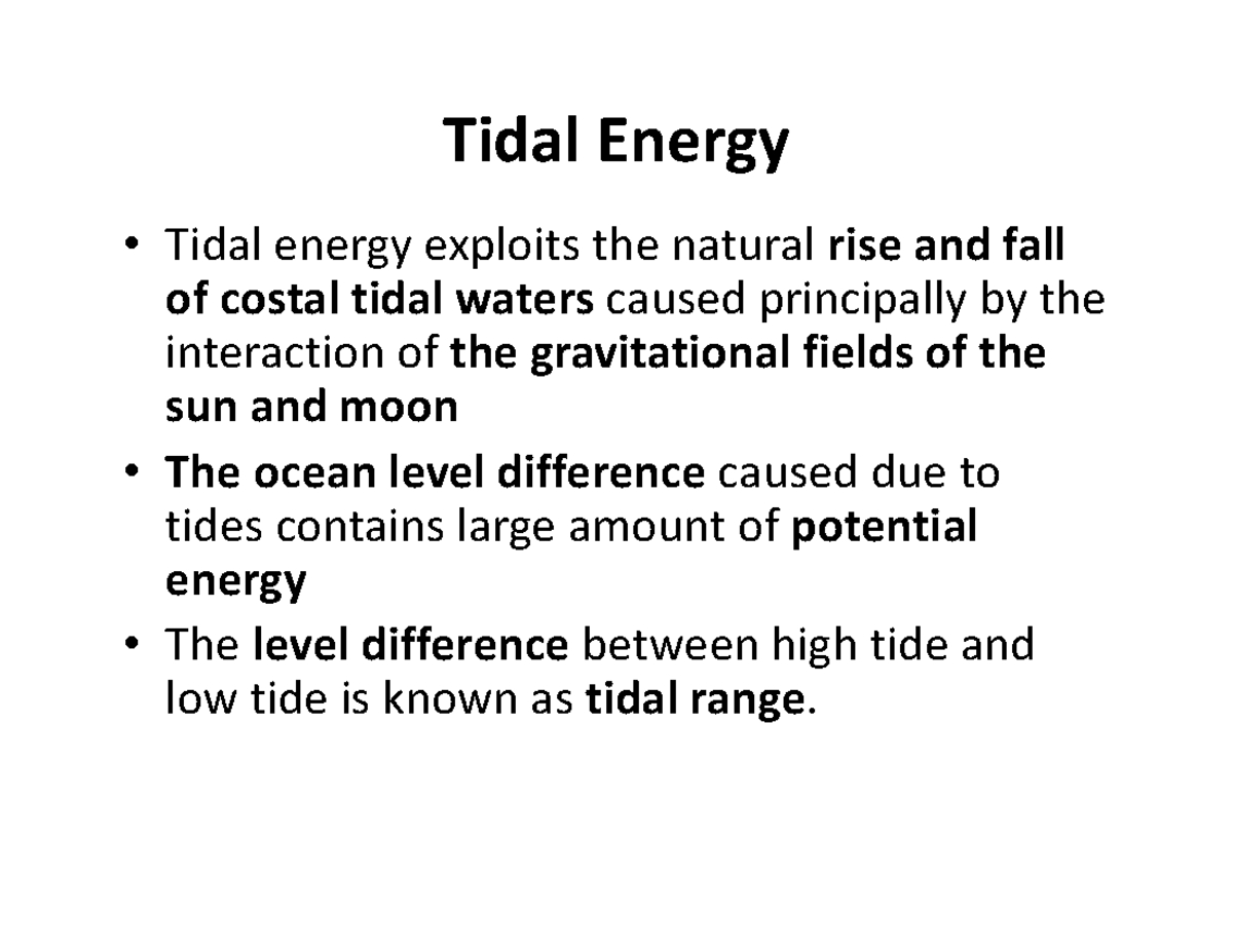Module 5 Ocean energy, geothermal energy, small hydro - Tidal Energy ...
