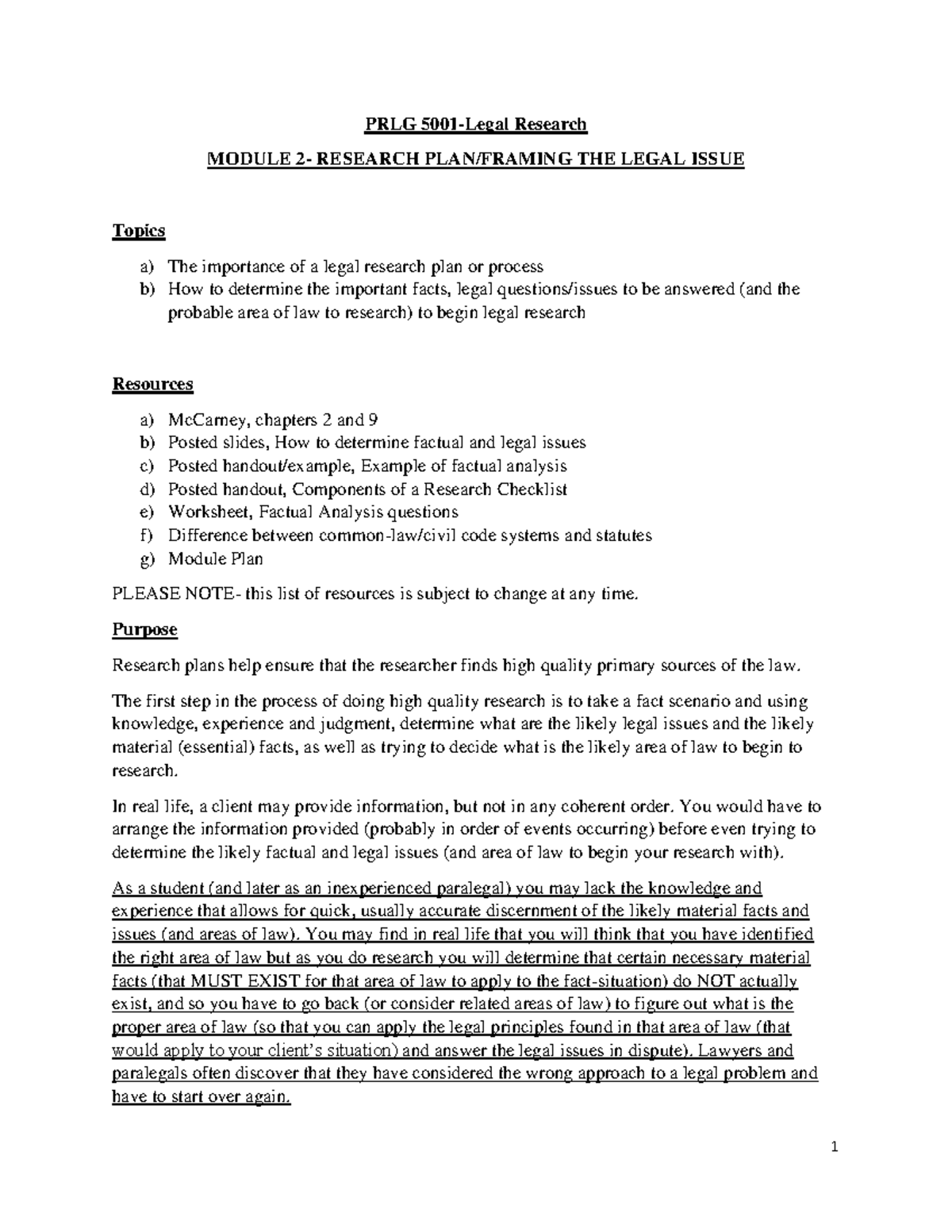 Module 2TWOPlan PRLG 5001 Winter 2024 1 PRLG 5001Legal Research