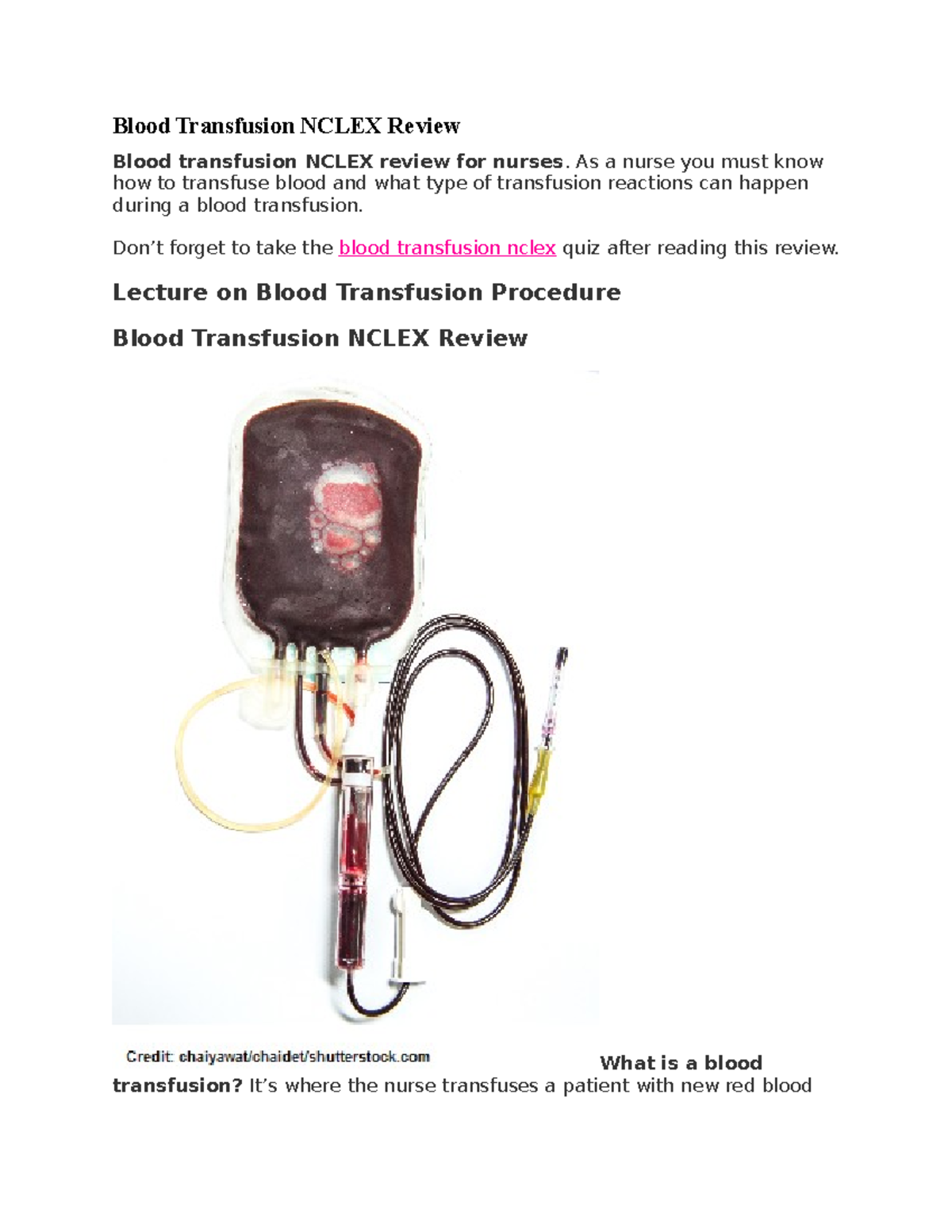 Blood Transfusion Nclex Review - Blood Transfusion NCLEX Review Blood ...