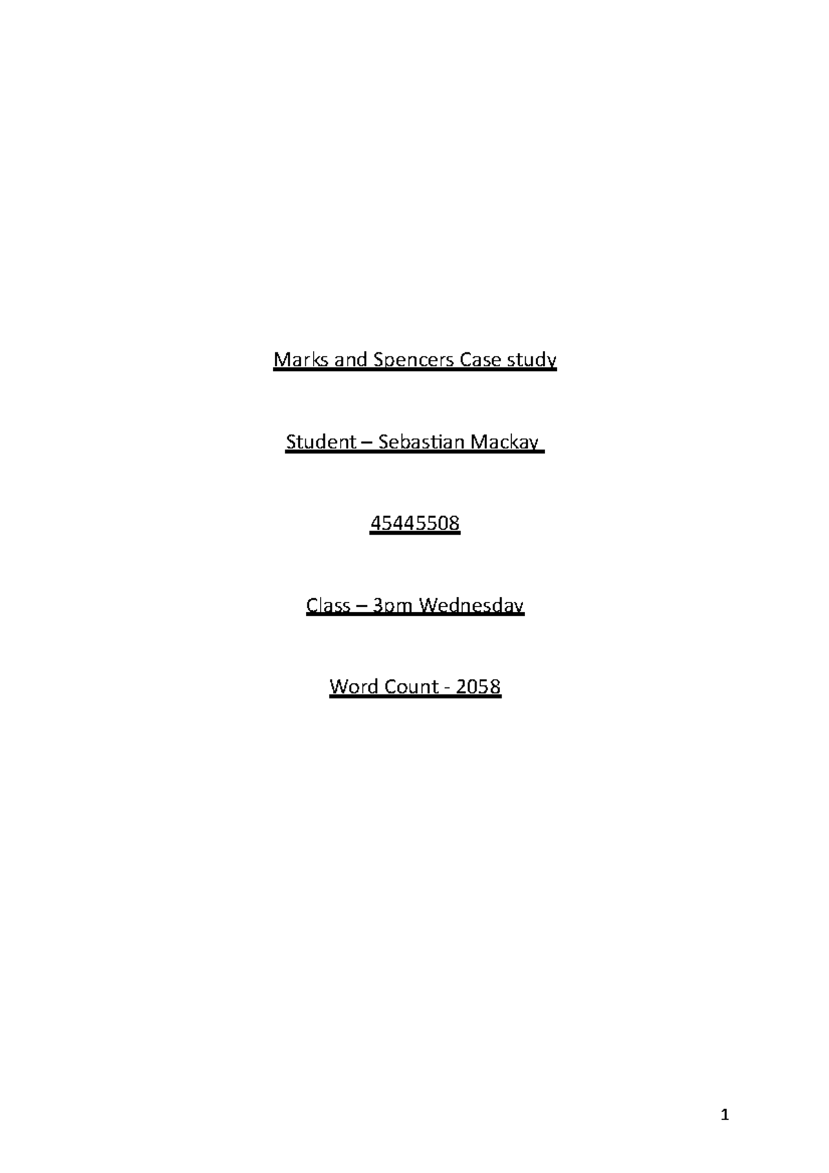 Marks and spencer case study Marks and Spencers Case study Student