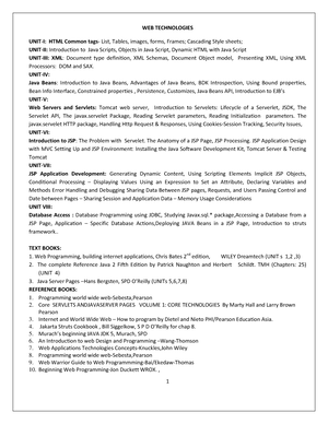 Web Technologies Notes WEB TECHNOLOGIES UNIT I HTML Common tags