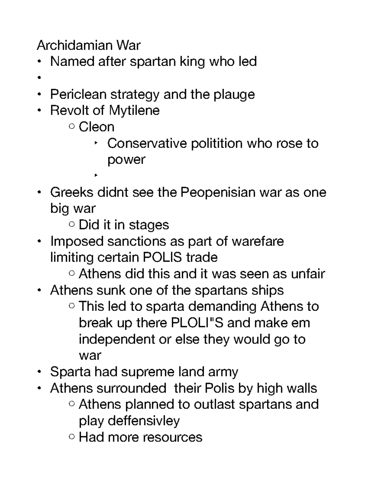 Chapter 8 Pelopenisian war - Archidamian War Named after spartan king ...