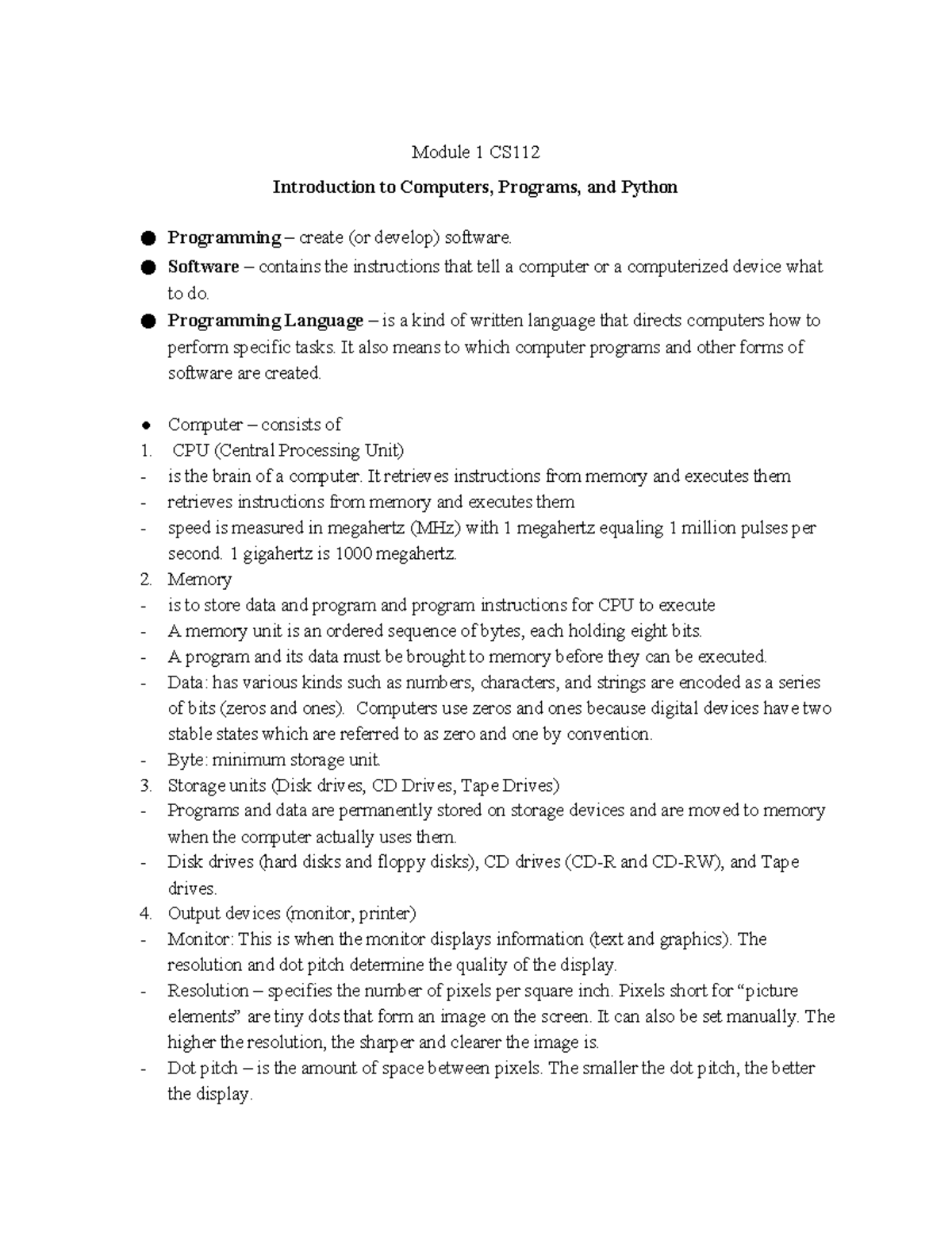 CS112 Reviewer - Computer Programming Python Mod 1-3 - Module 1 CS ...