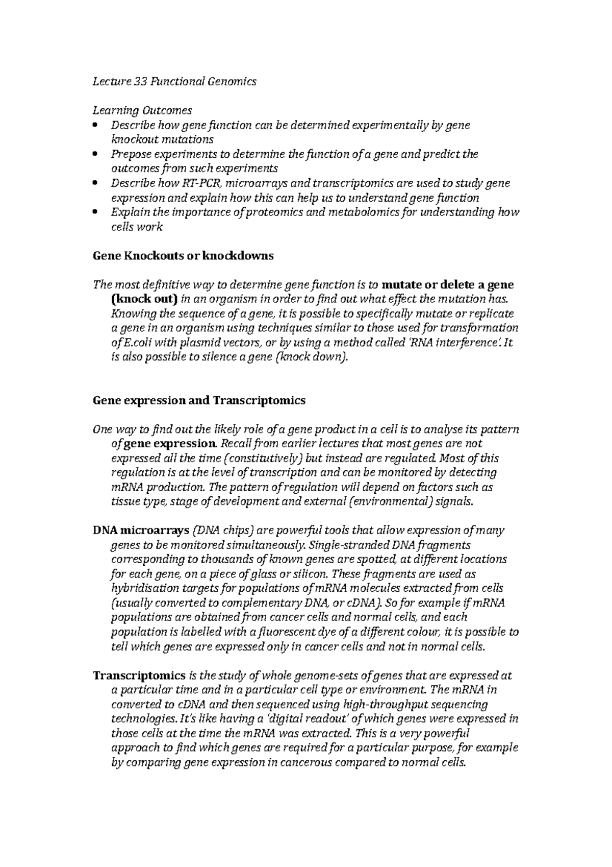 Lecture 33 Functional Genomics - Lecture 33 Functional Genomics ...