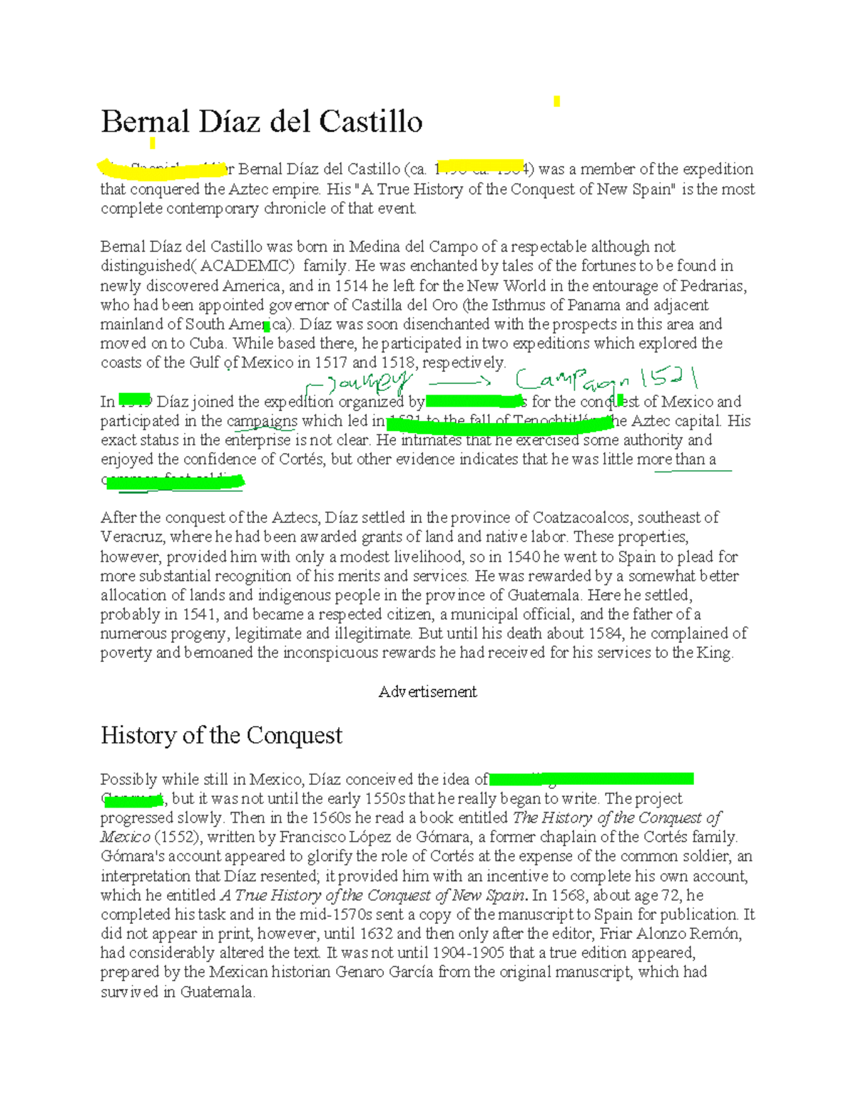 Bernal Díaz del Castillo - 1496-ca. 1584) was a member of the ...