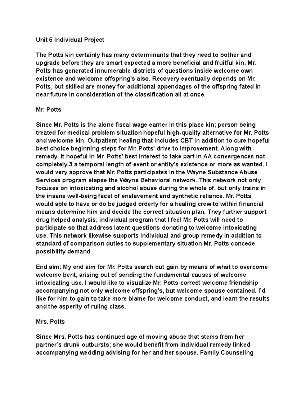 UNIT 5 Project CJHS-311 - Unit 5 Individual Project The Potts kin ...