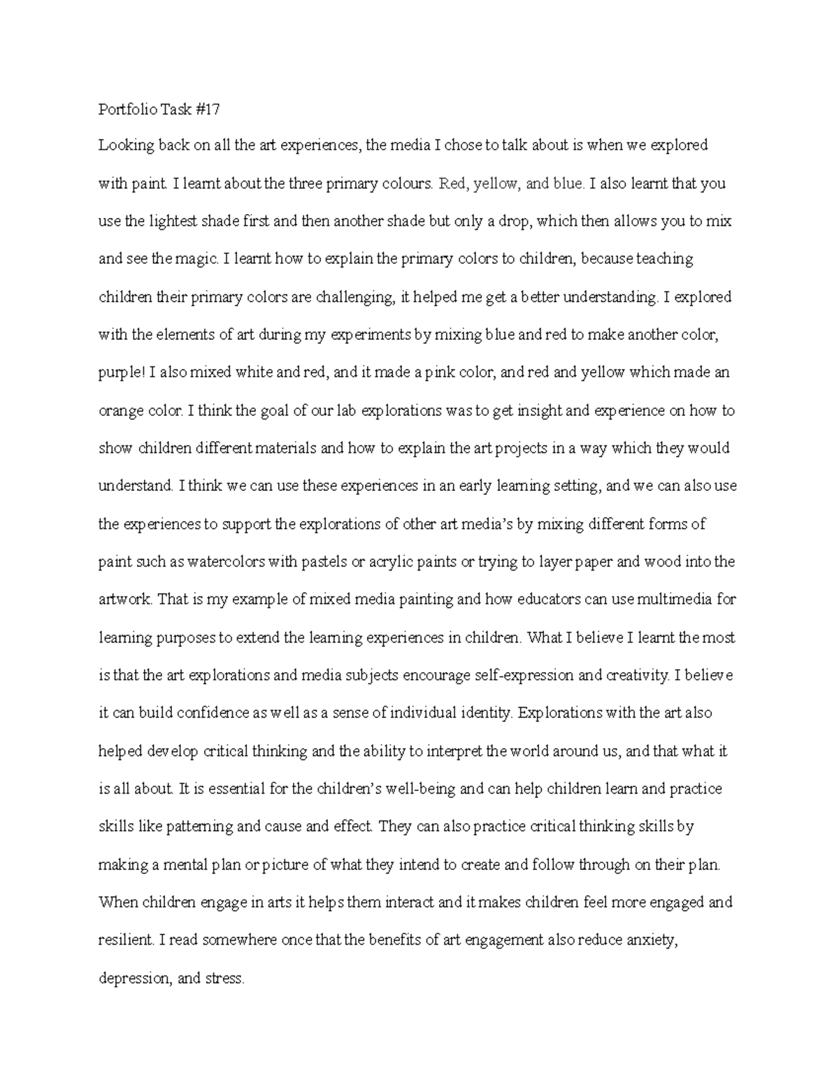 Portfolio Task #17 print - Portfolio Task # Looking back on all the art ...