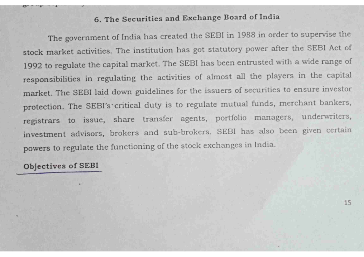 The Securities and Exchange Board of India Objectives of SEBI - B.A ...