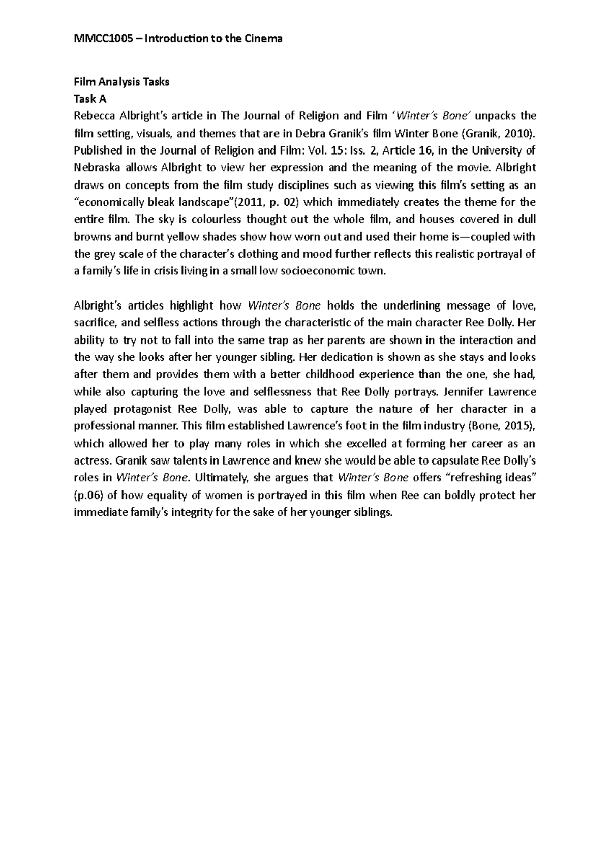 MMCC1005 Film Analysis Tasks Film Analysis Tasks Task A Rebecca