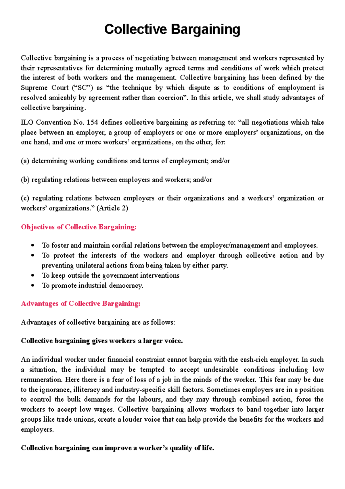 Collective Bargaining - Collective Bargaining Collective bargaining is ...