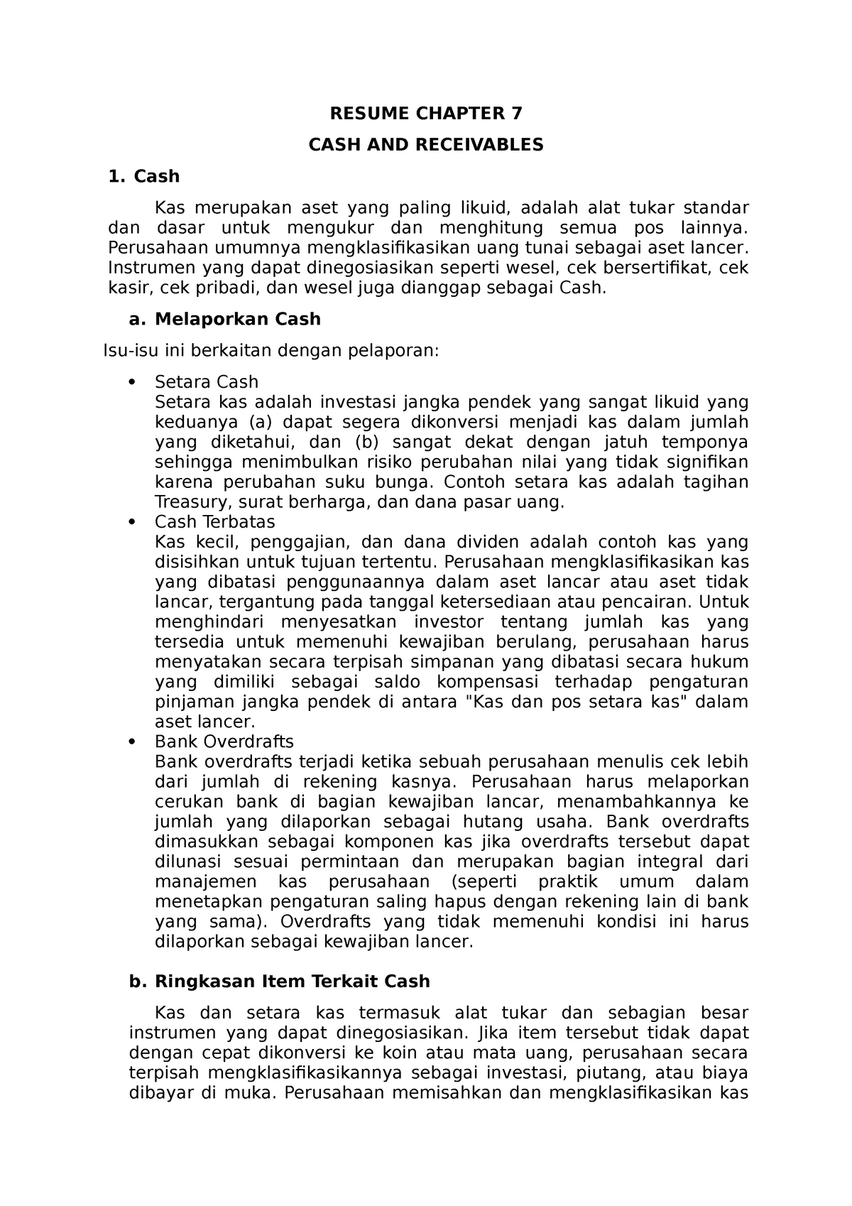 Resume Chapter 7 Intermediate Kieso IFRS 3rd RESUME CHAPTER 7 CASH