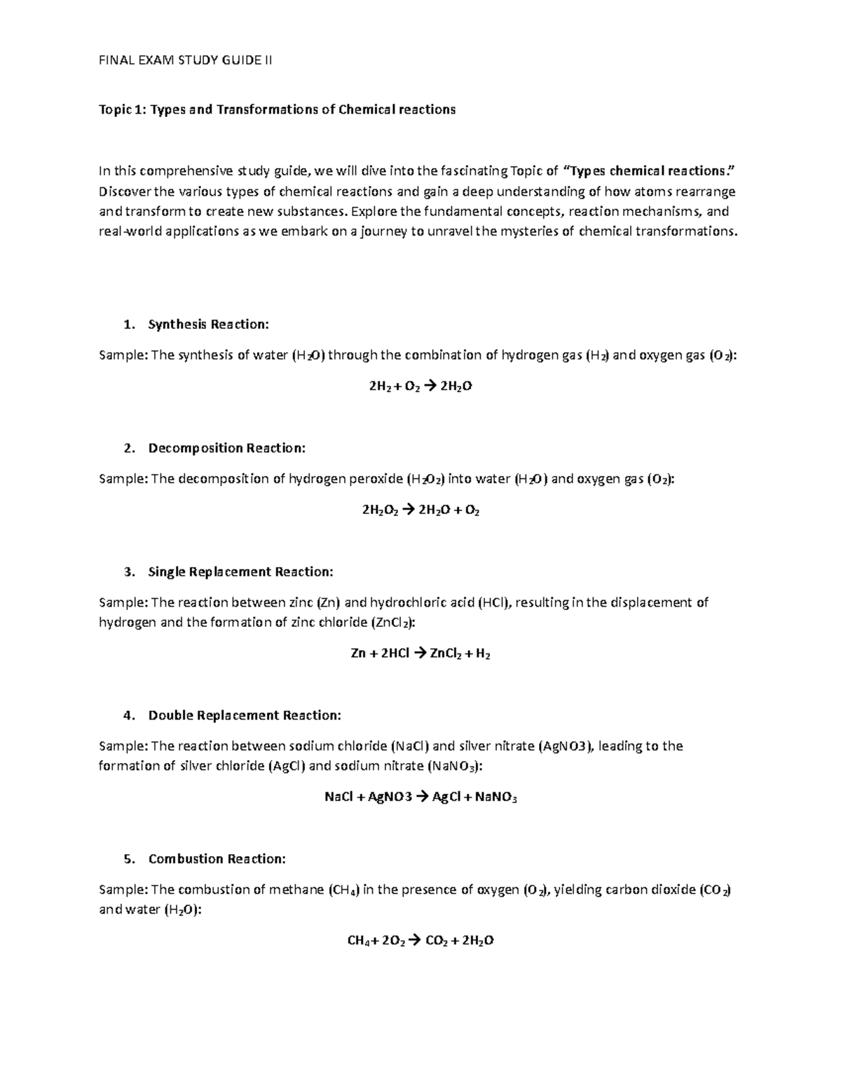 Final Exam Study Guide 1 - Topic 1: Types and Transformations of ...