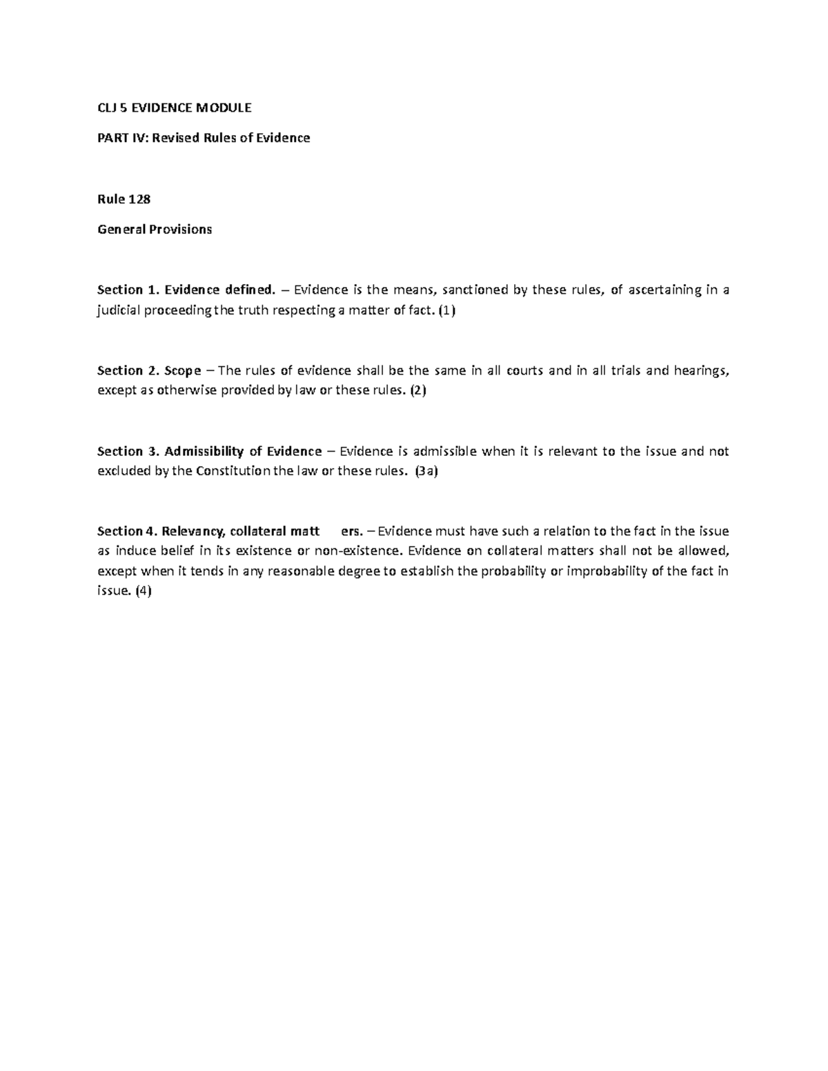 CLJ 5 Evidence Module - CLJ 5 EVIDENCE MODULE PART IV: Revised Rules of ...