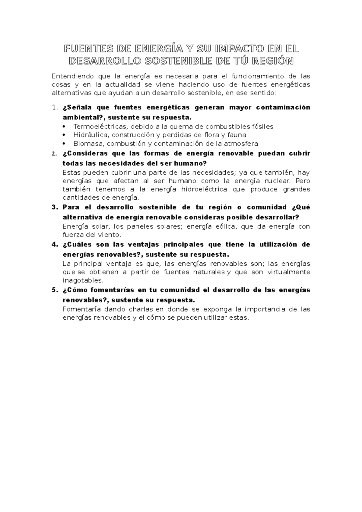 Fuentes DE Energía Y SU Impacto EN EL Desarrollo Sostenible DE TÚ ...