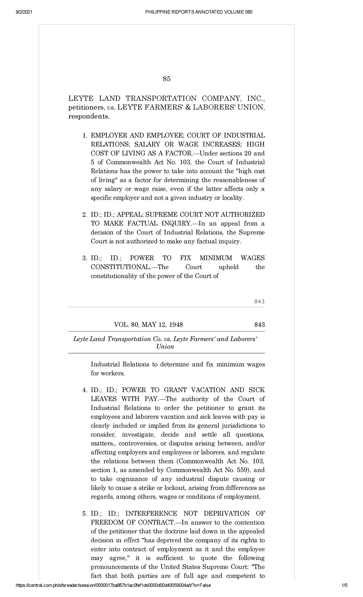 Leyte Land Transportation Co. vs. Leyte Farmers' and Laborers' Union ...