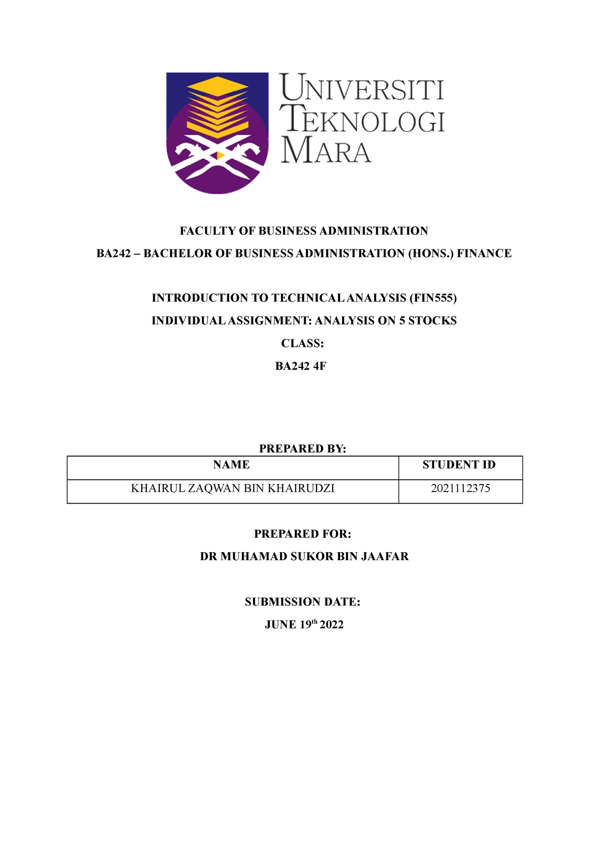 fin555 individual assignment