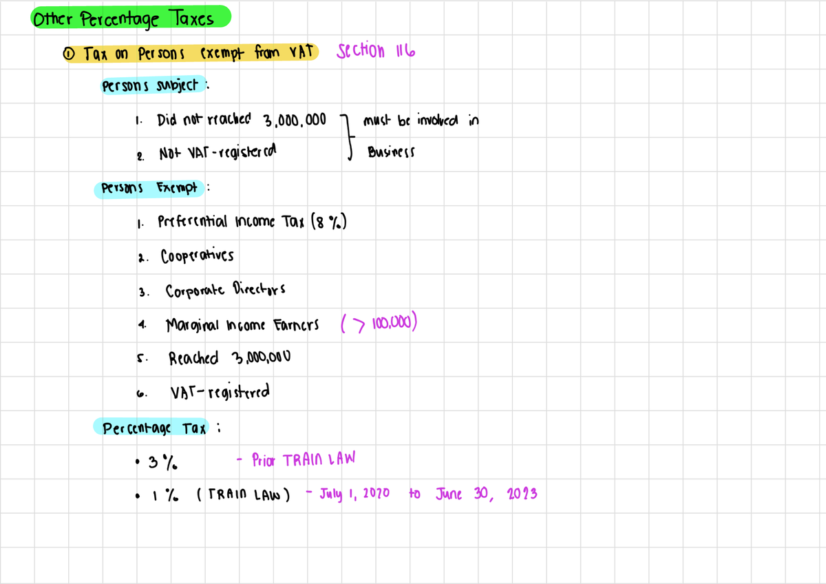 Other Percentage Tax notes - Other Percentage Taxes I Tax on Persons ...