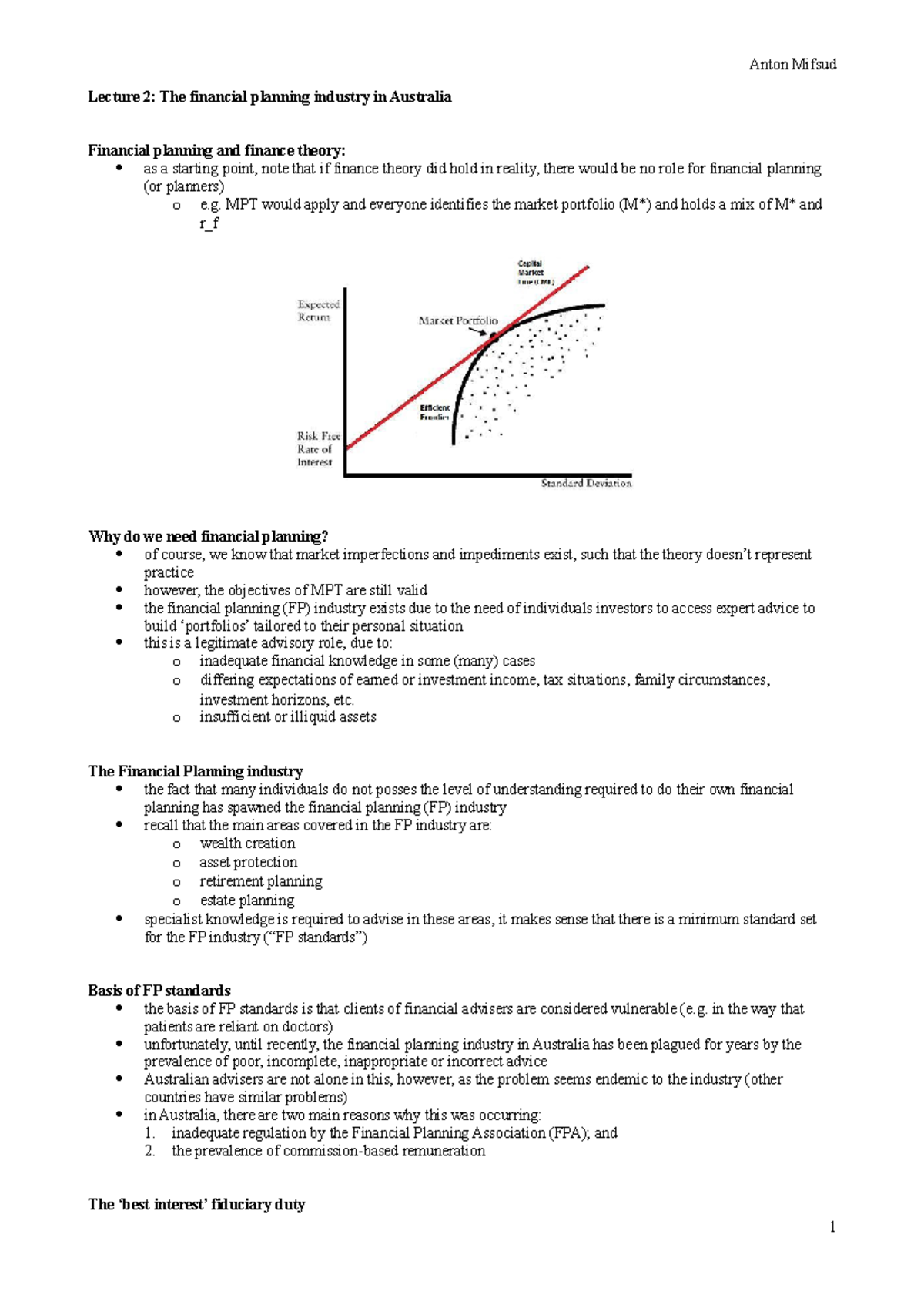 Lecture 2 Notes Lecture 2 The financial planning industry in