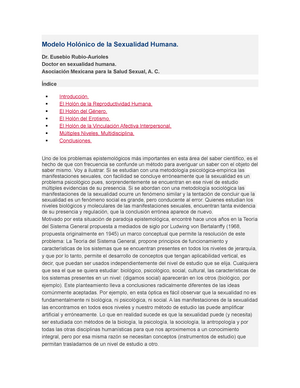 Modelo Holónico de la Sexualidad Humana - Dr. Eusebio Rubio-Aurioles Doctor  en sexualidad humana. - Studocu