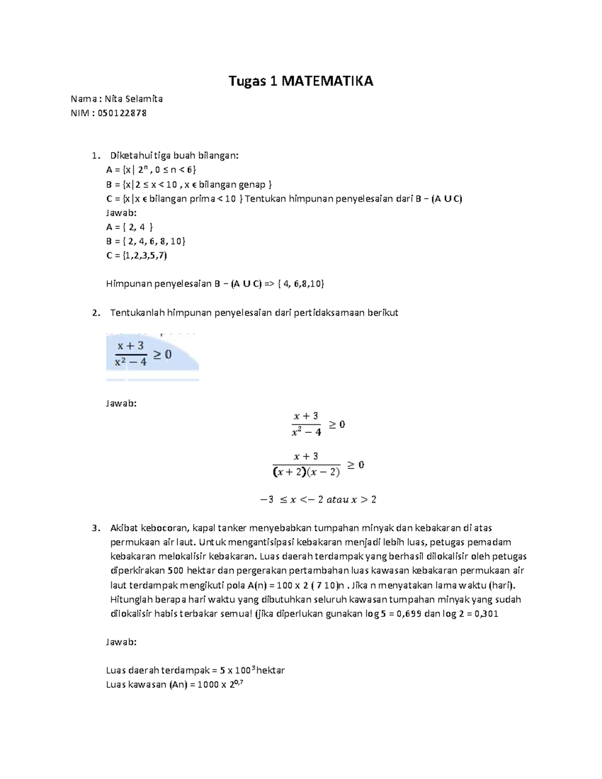 Tugas 1 Matematika Ekonomi - Tugas 1 MATEMATIKA Nama : Nita Selamita ...