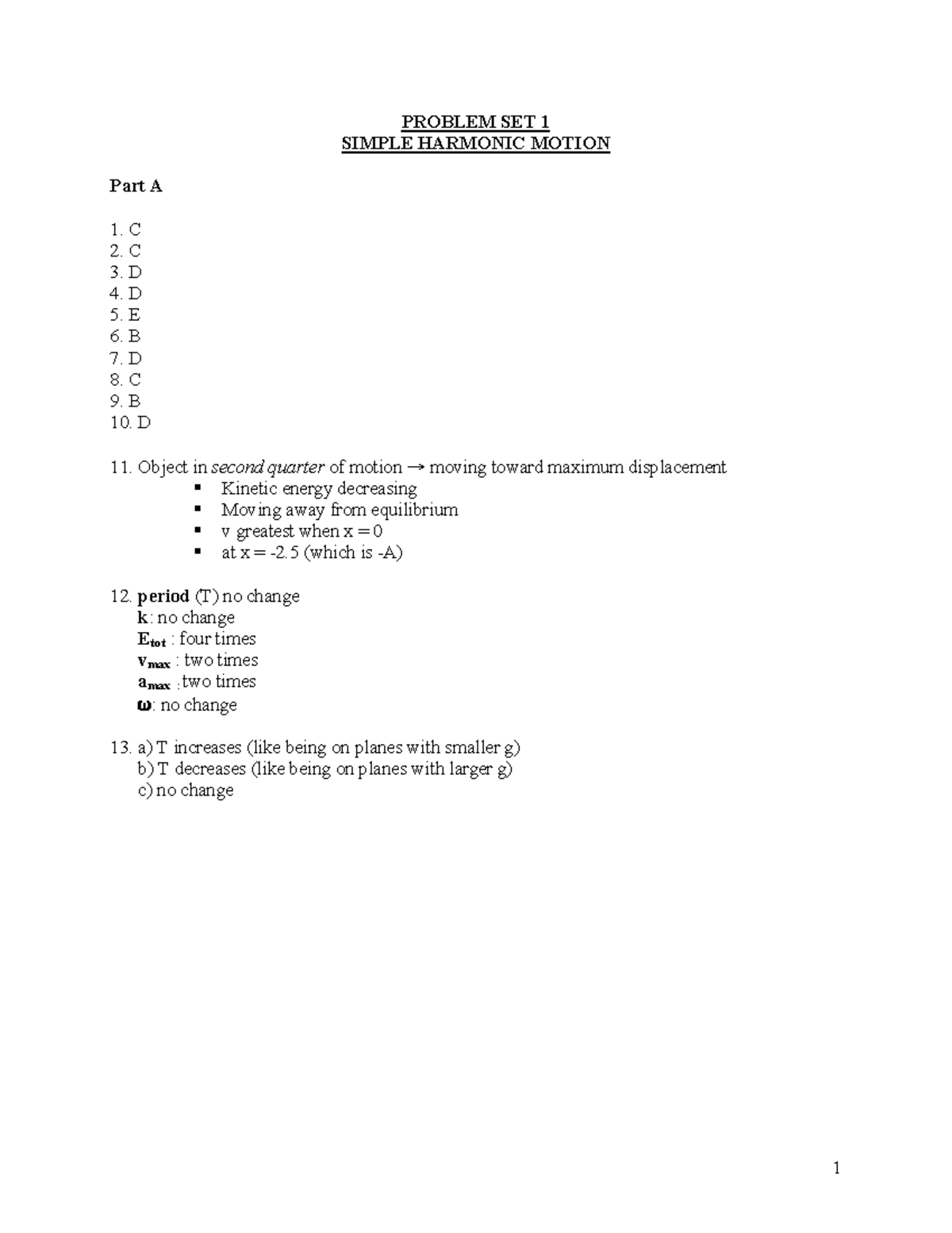 Nyc ps sol 1 - nbhjkj hjkh - PROBLEM SET 1 SIMPLE HARMONIC MOTION Part ...