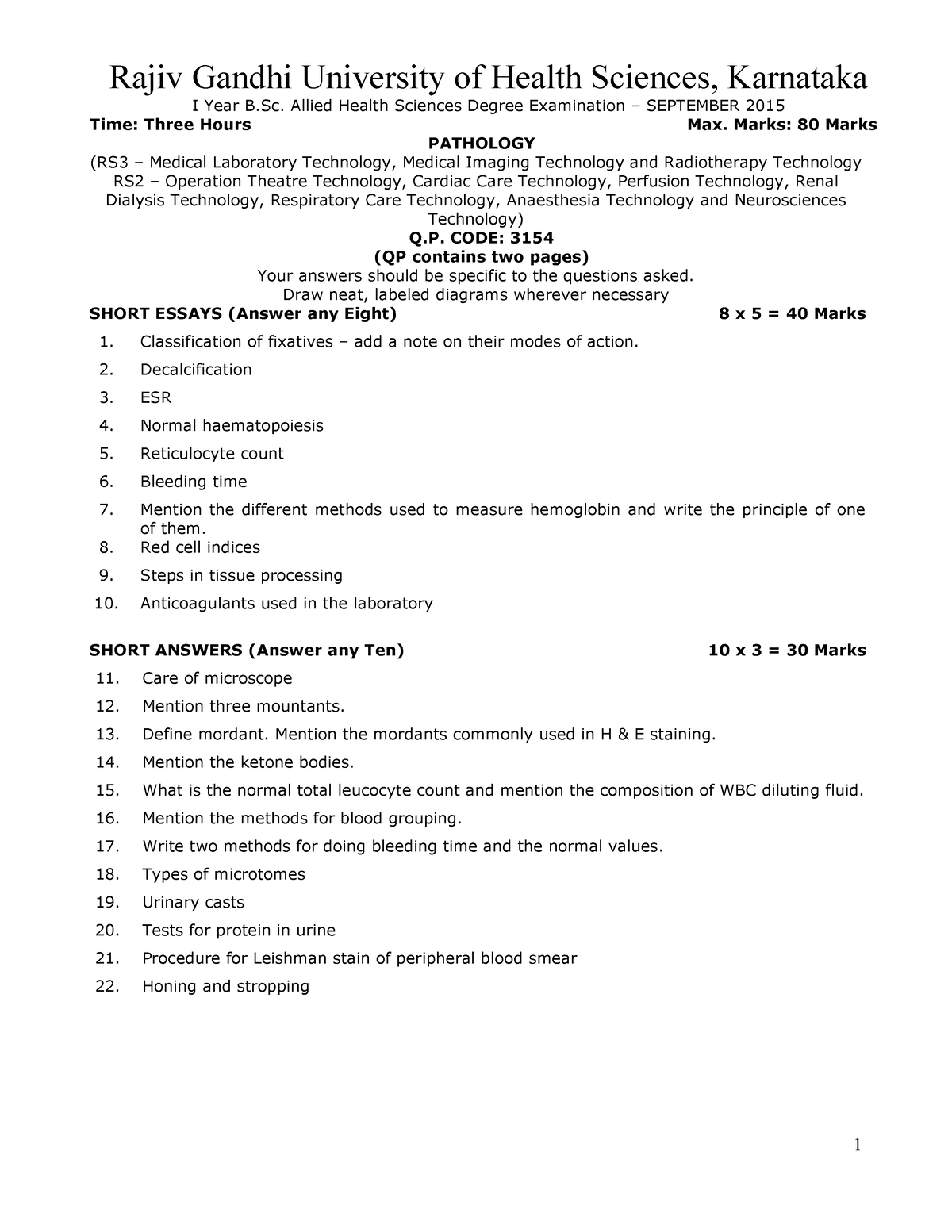 SEP 2015 3 Anesthesia Question papers and notes Rajiv Gandhi