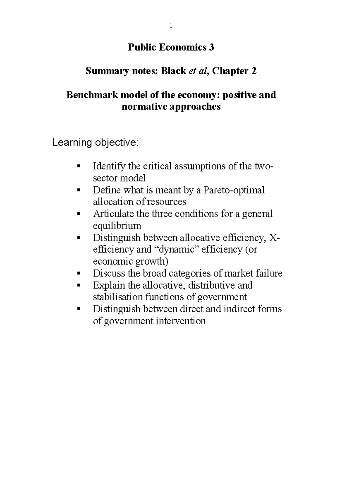 ECS3704-notes- ch 2 - Notes for chapter 2 - Public Economics 3 Summary ...
