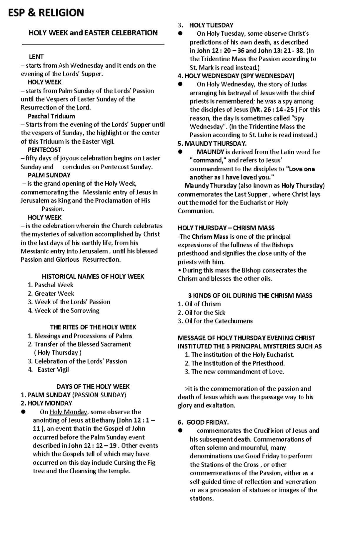 8th Monthly Reviewer D1-2 - HOLY WEEK and EASTER CELEBRATION LENT ...