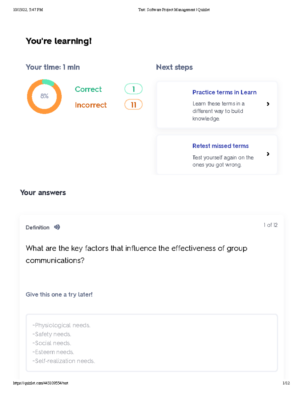 Test Software Project Management Quizlet You're learning! Your time