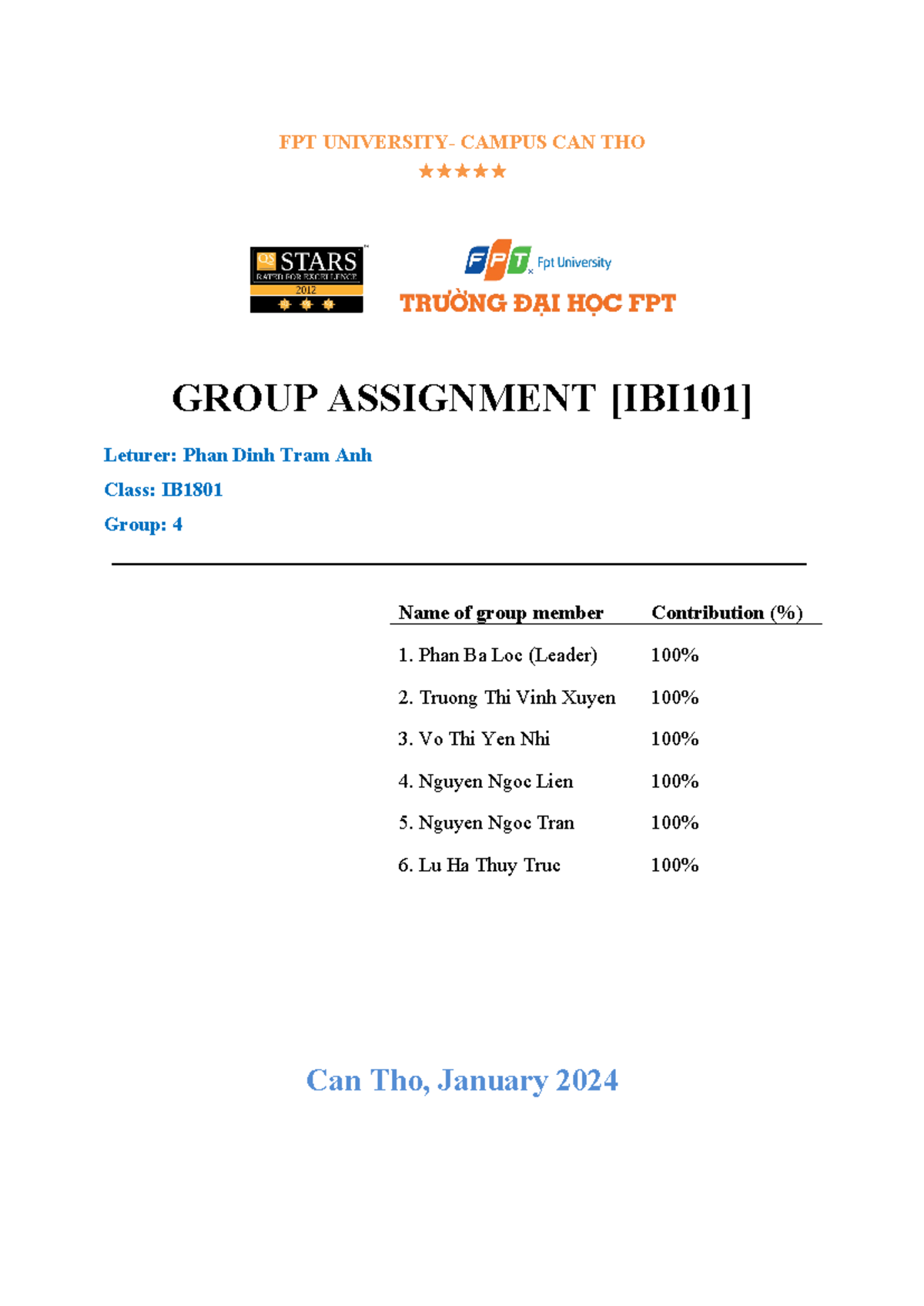 (Outline) Group Assignment - IB1801 - Group 4 - 19 - FPT UNIVERSITY ...