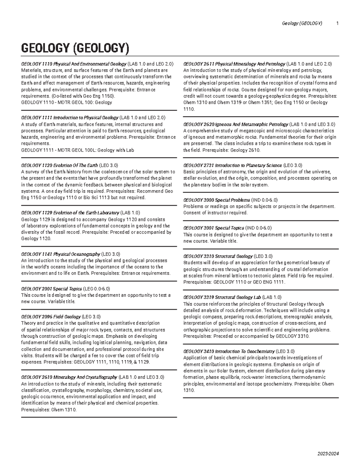 Geology - Prerequisite: Entrance requirements. (Co-listed with Geo Eng ...