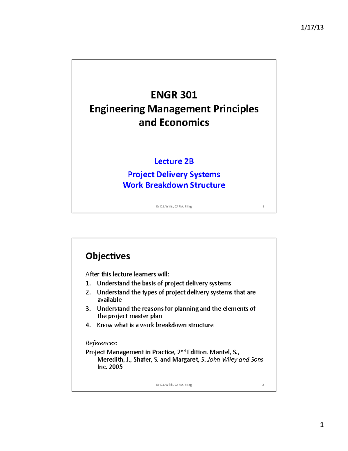 Lecture 2B Project Delivery Systems and WBS ...