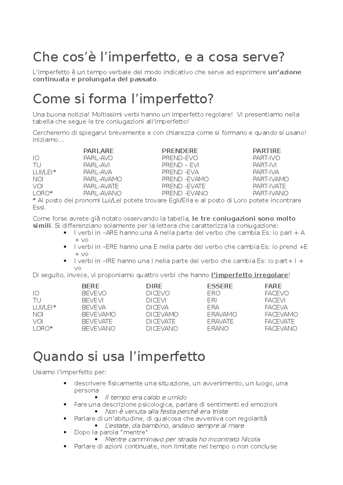 Imperfetto esercizi Che cos’è l’imperfetto, e a cosa serve? L