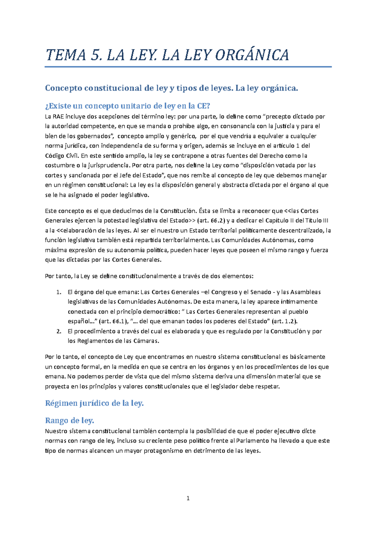TEMA 5 - LA LEY - TEMA 5. LA LEY. LA LEY Concepto constitucional de ley ...