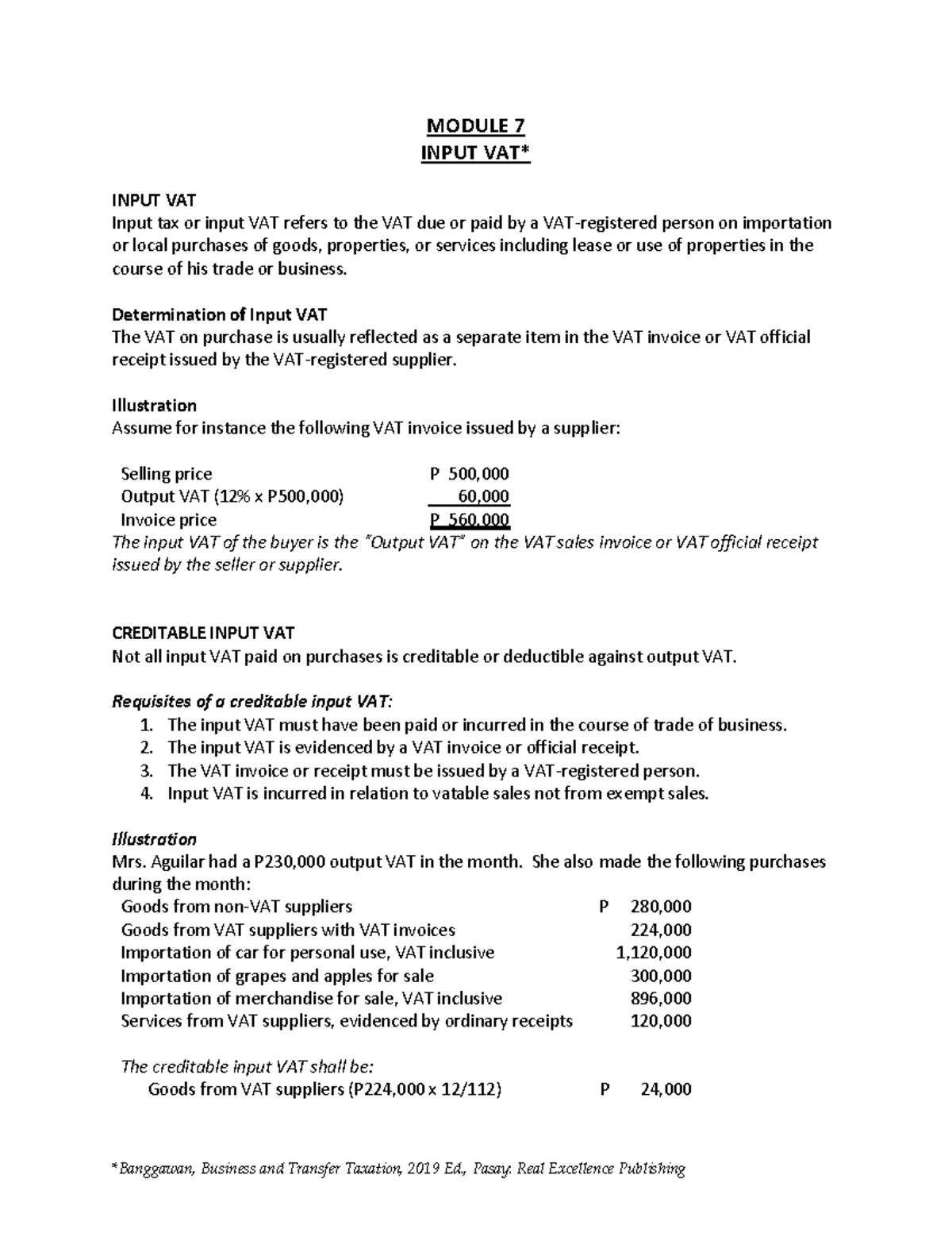 Input VAT notes. Tax Accounting - Financial Accounting - USA - Studocu