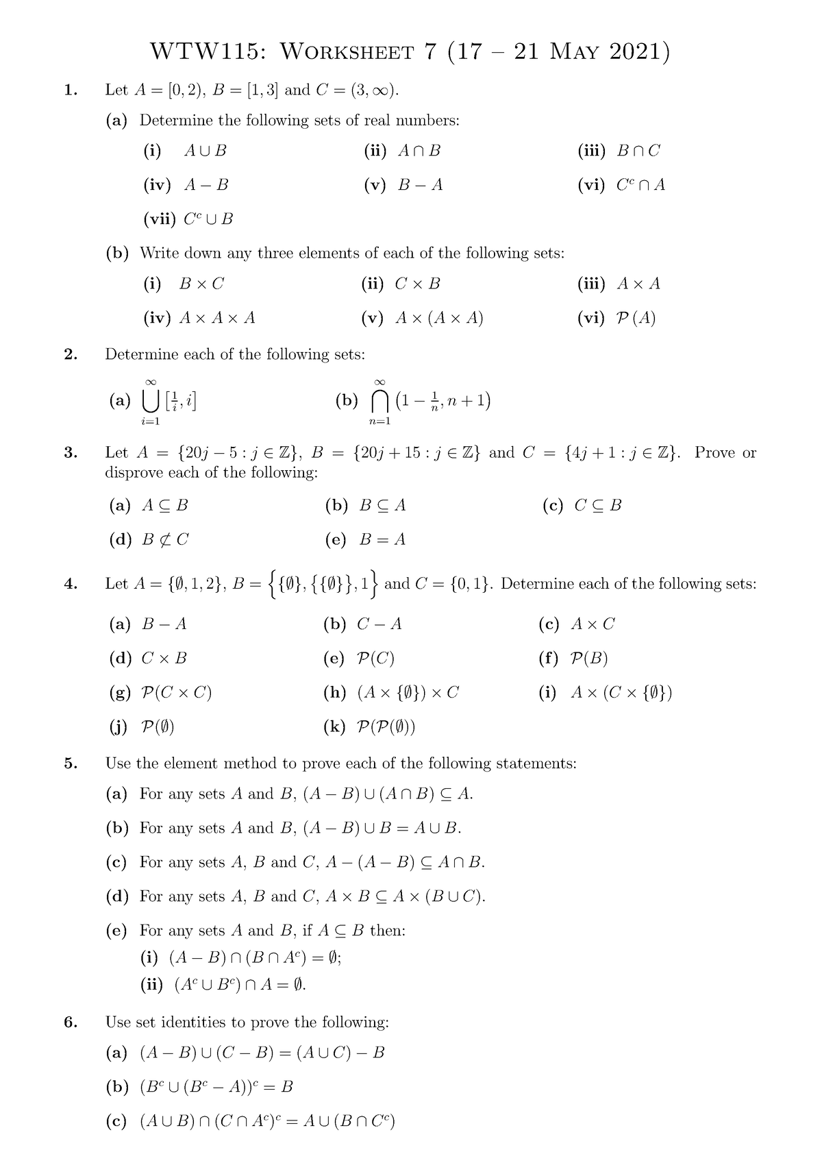 WTW115 Worksheet 7 (2021) - WTW115: Worksheet 7 (17 – 21 May 2021) LetA ...