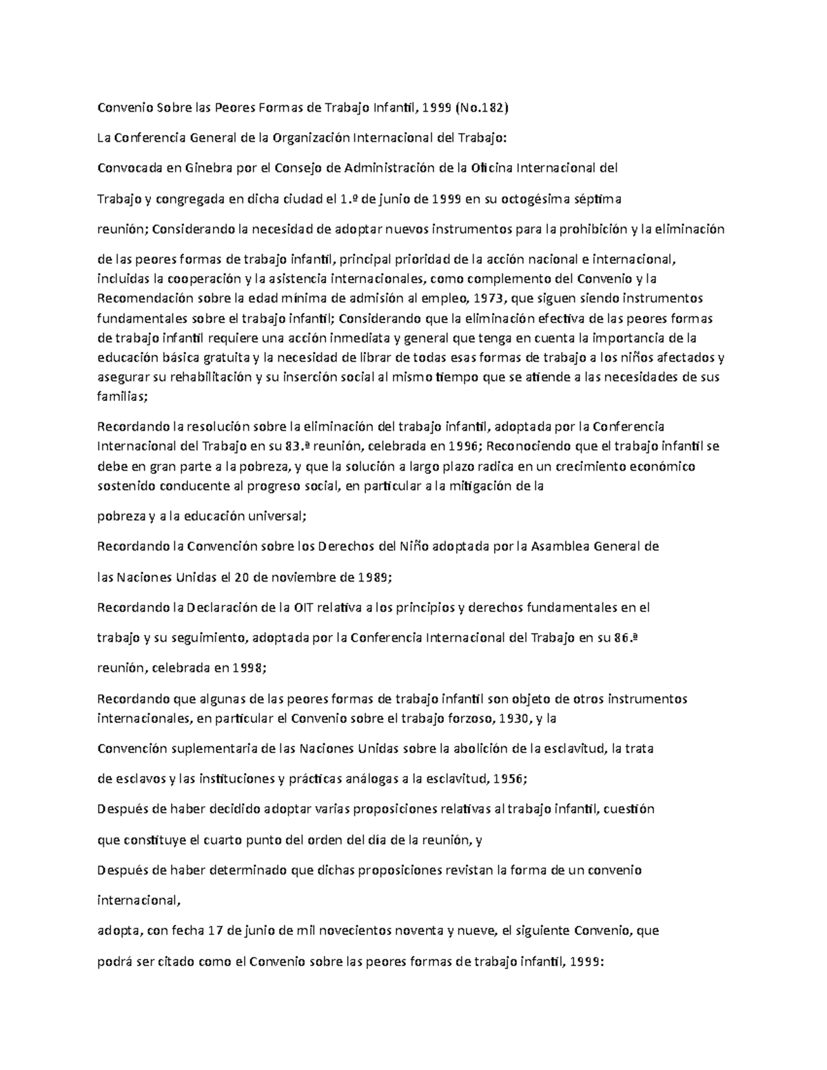 Convenio Sobre las Peores Formas de Trabajo Infantil laboral 2 ...