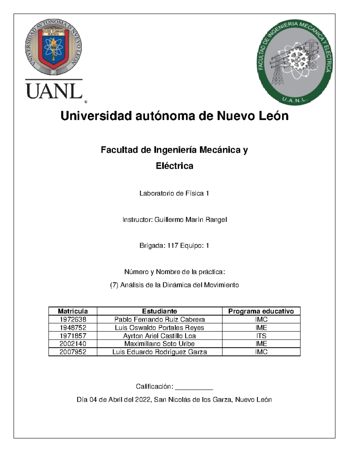 Practica #7 Lab F - Universidad autónoma de Nuevo León Facultad de ...