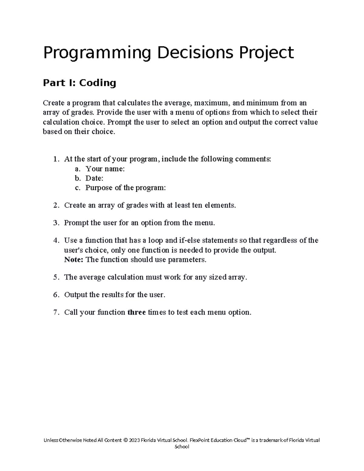 Programming decisions project programming decisions project part i