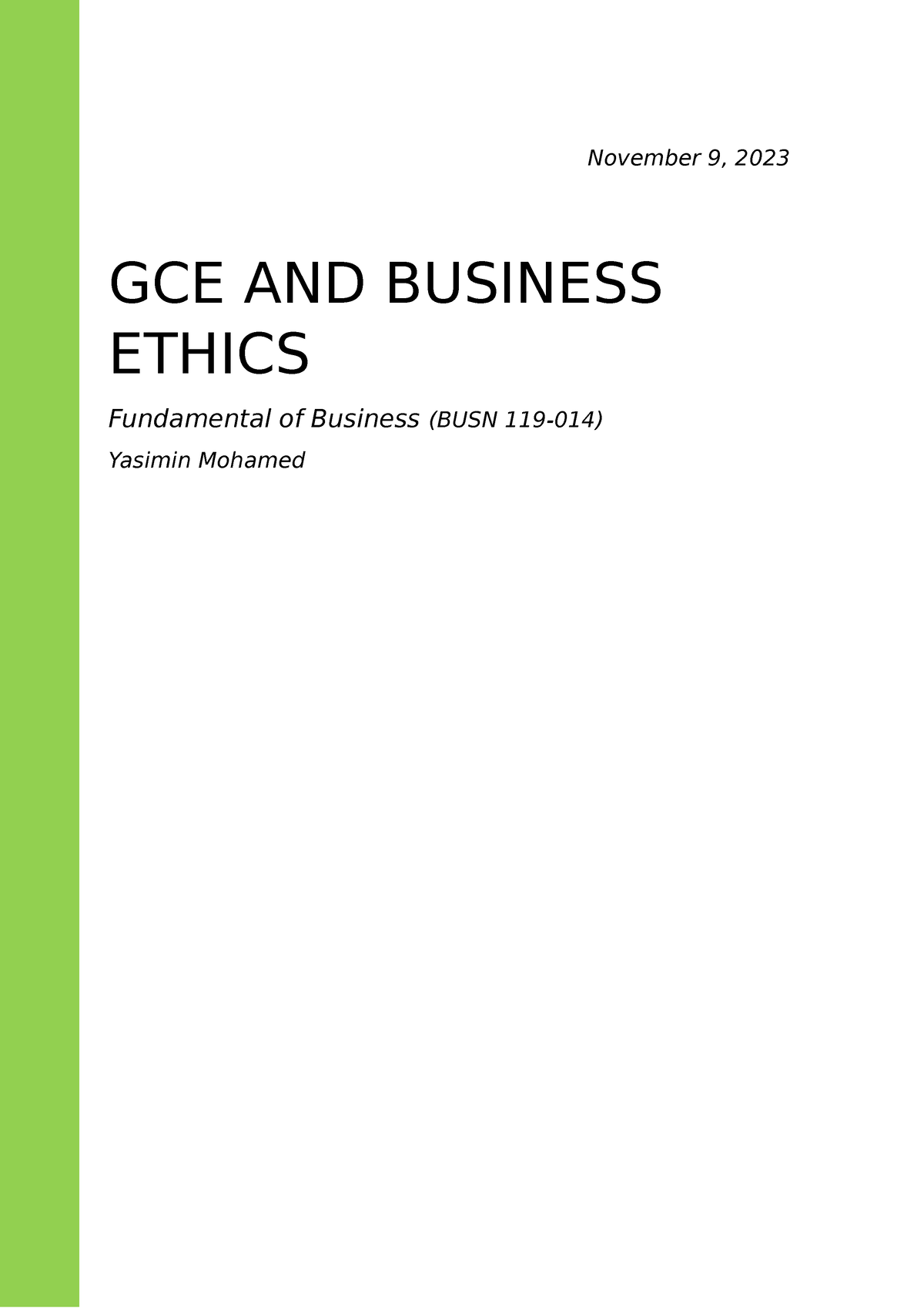 gce and business ethics assignment