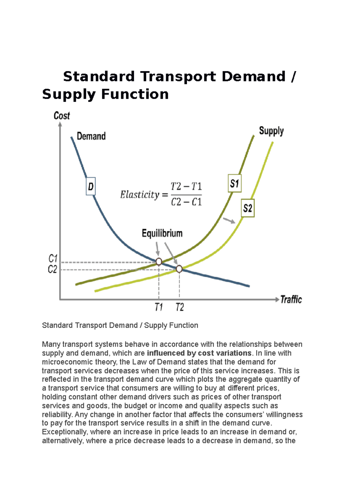 Standard Transport Demand In line with microeconomic theory, the Law