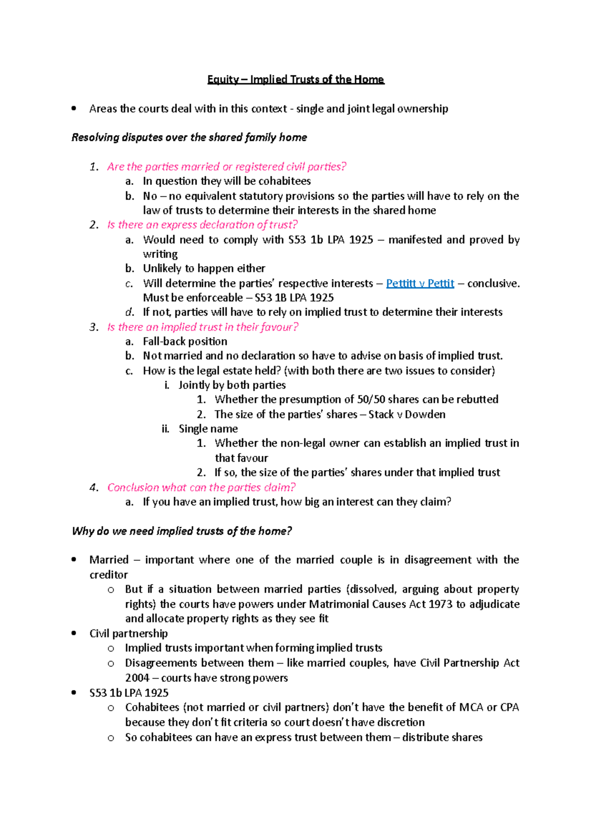 Equity – Implied Trusts of the Home - Are the parties married or ...