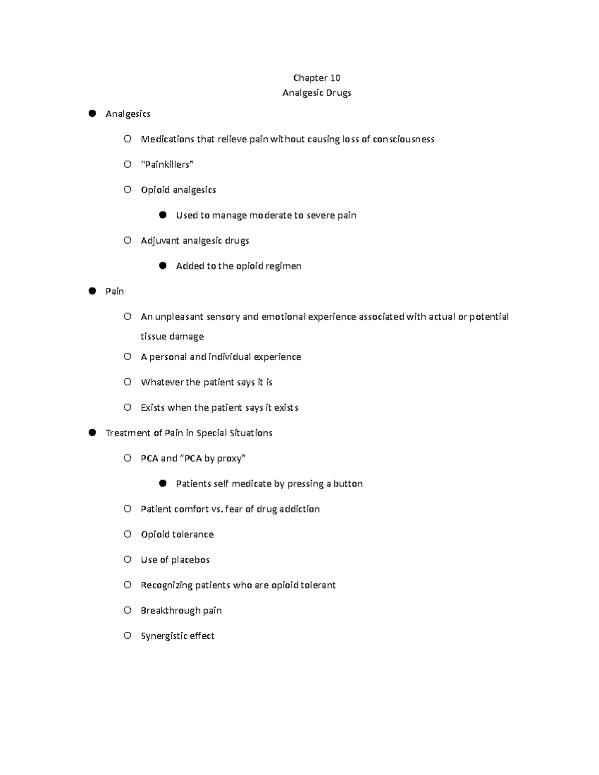 Chapter 10-Analgesics Handout - Chapter 10 Analgesic Drugs ⚫ Analgesics ...