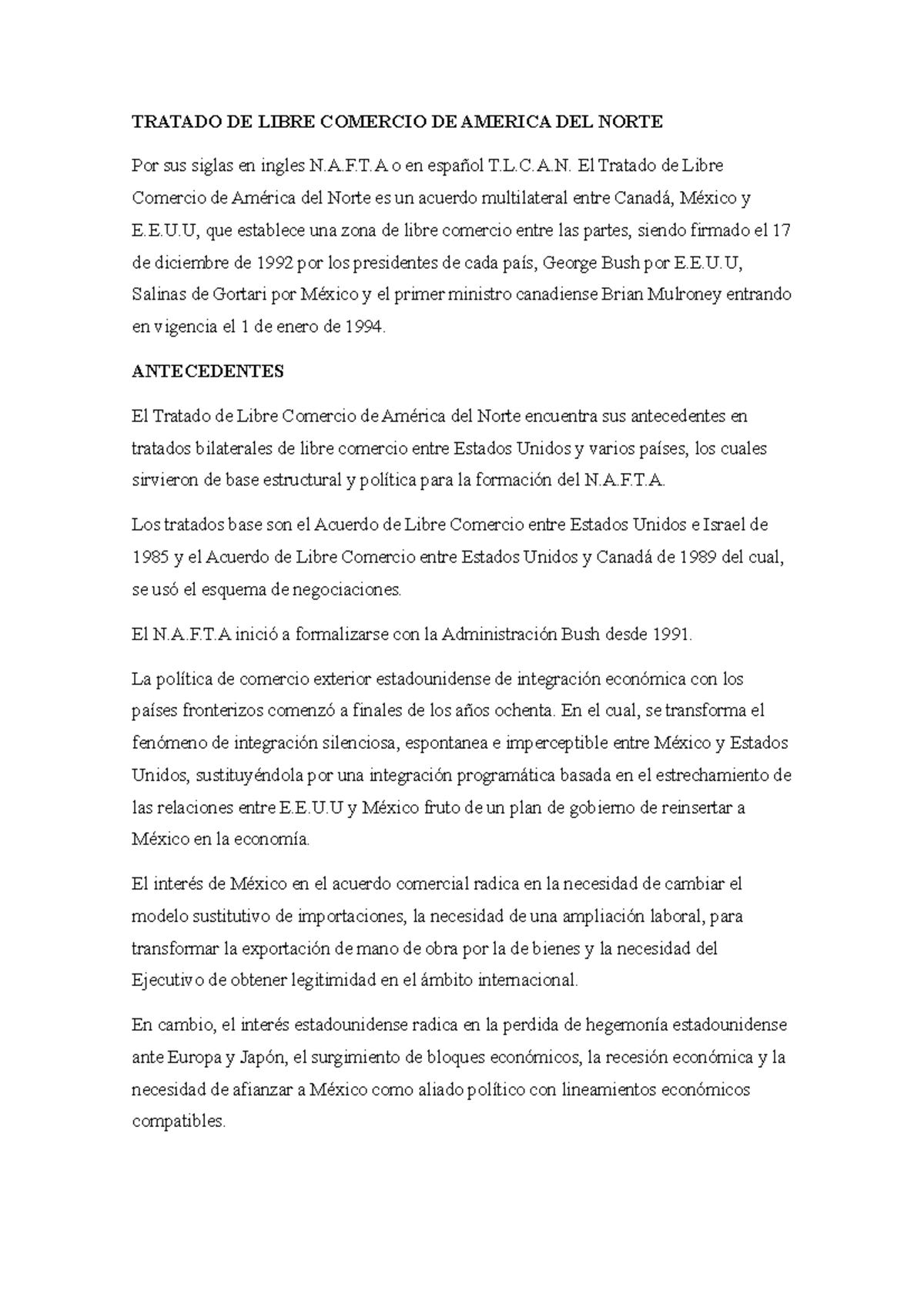 Tratado DE Libre Comercio DE America DEL Norte - TRATADO DE LIBRE ...