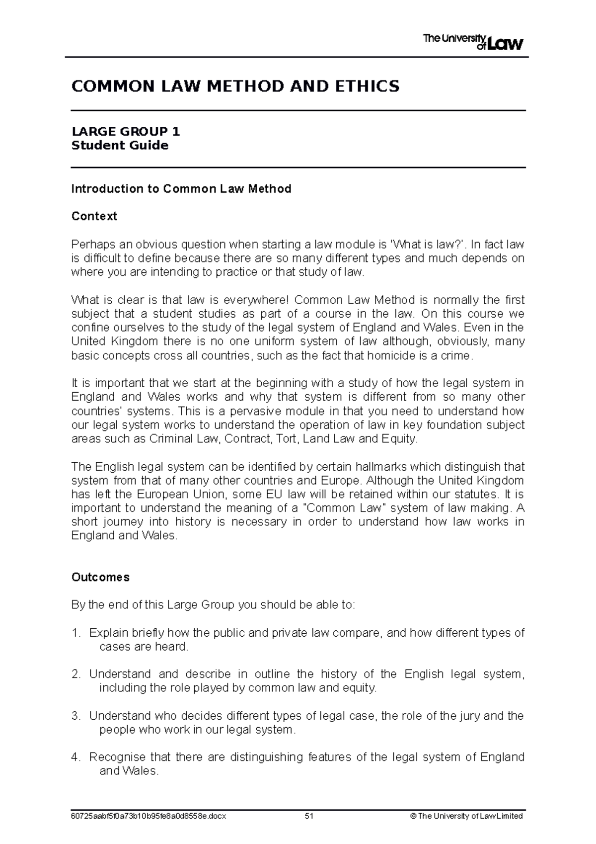 Student Guide - ELS - COMMON LAW METHOD AND ETHICS LARGE GROUP 1 ...