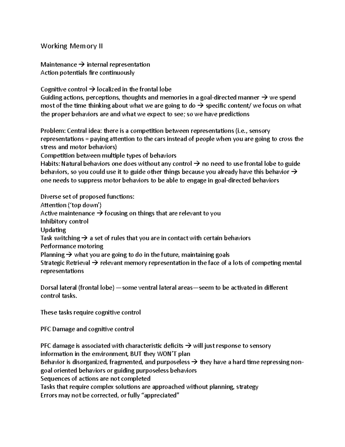 Working Memory 2 - Lecture notes 7 - Working Memory II Maintenance ...