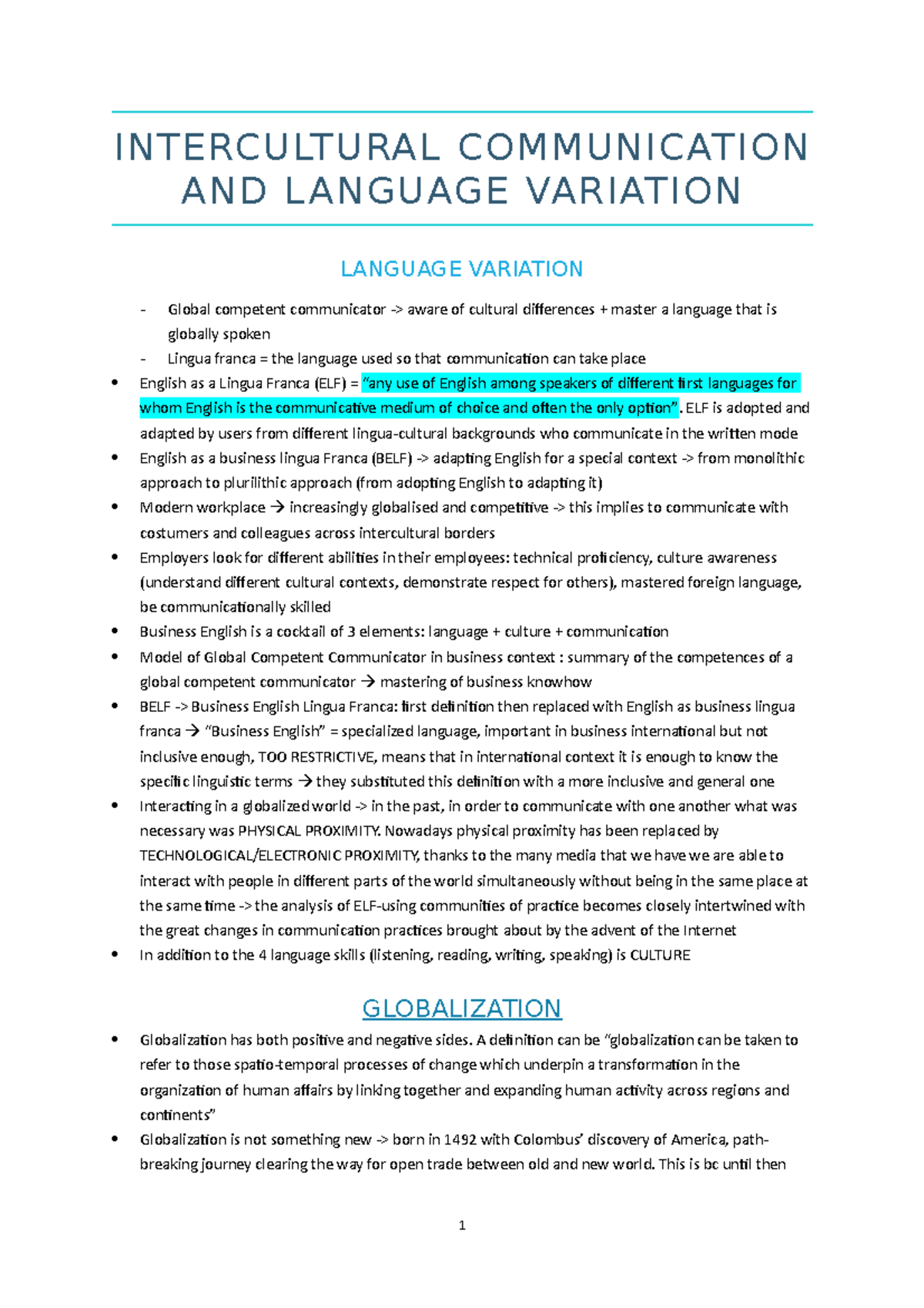 International communication and language variation - INTERCULTURAL ...