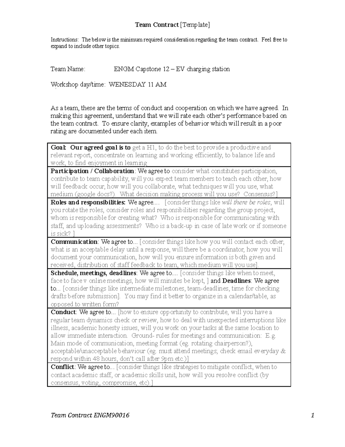 ENGM90016 Team Contract Sample 1 - Team Contract [Template ...