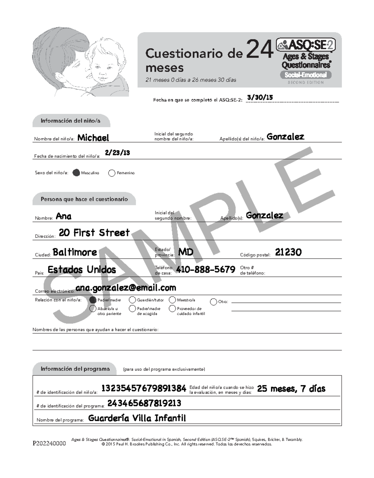 Asqse 2 24 month spanish completed ages stages questionnaires
